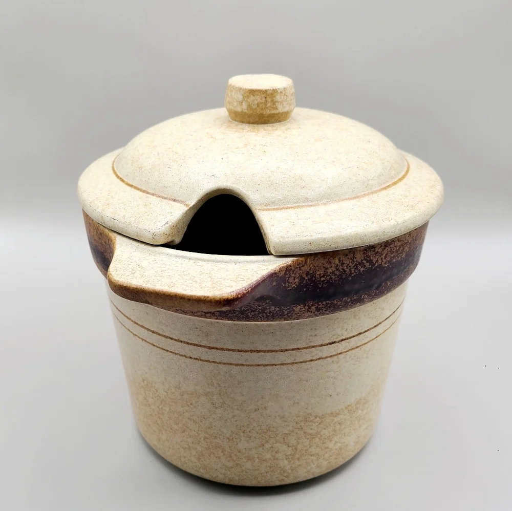 Pottery Craft Vintage 70's Stoneware Bean/Soup Pot with Lid